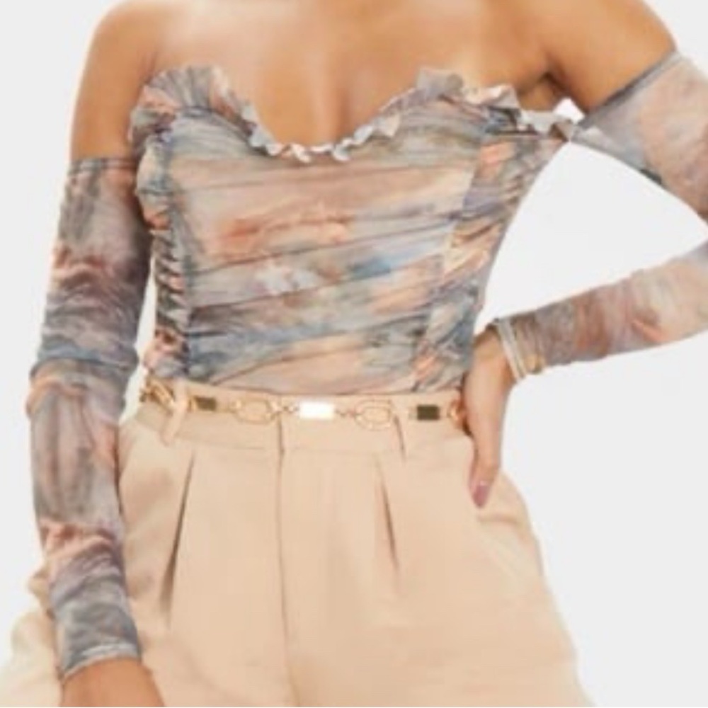 Pretty Little Thing Off-Shoulder Multicolor Mesh Top